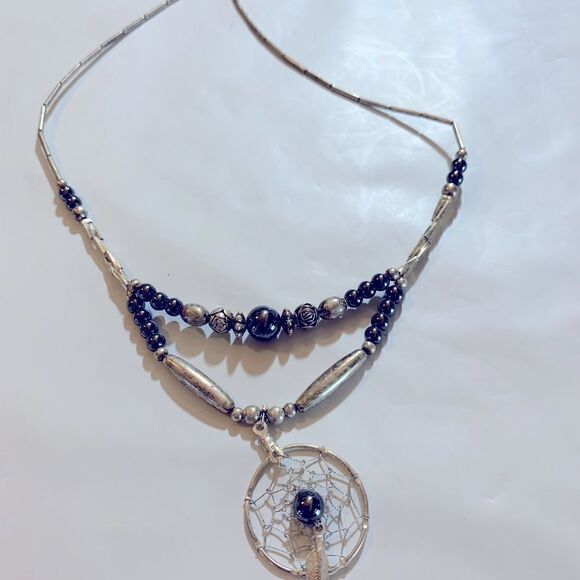 Dream Catcher Necklace w/ Hematite & Sterling Silver Beads 16” Gorgeous - Picture 1 of 7